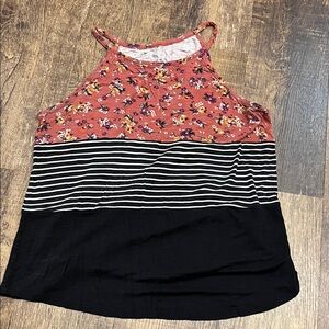 Maurices Red Floral and Black Striped Tank Top